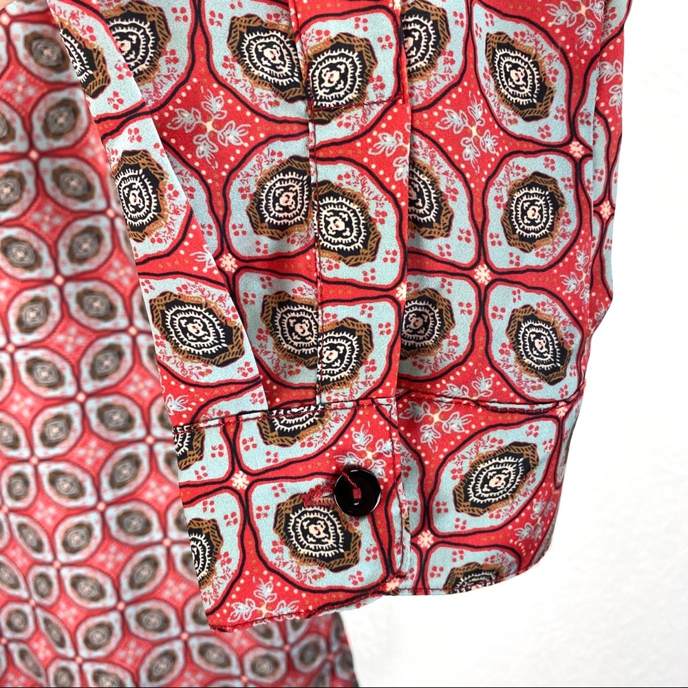 Free People Red Printed Polyester Button Down Top - Picture 3 of 9